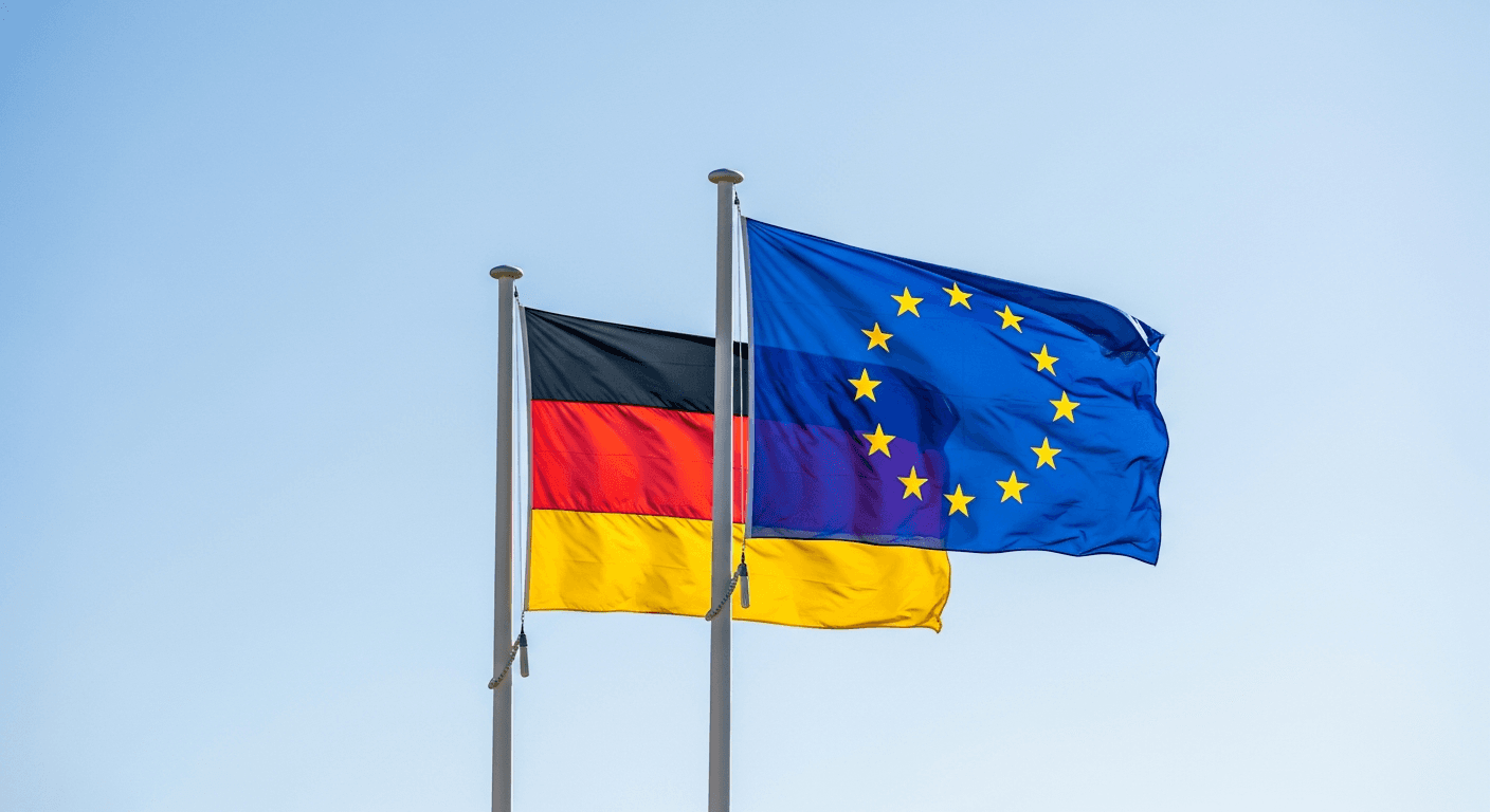 Deutsche und EU-Flagge nebeneinander als Symbol für Einbürgerung und Staatsbürgerschaft