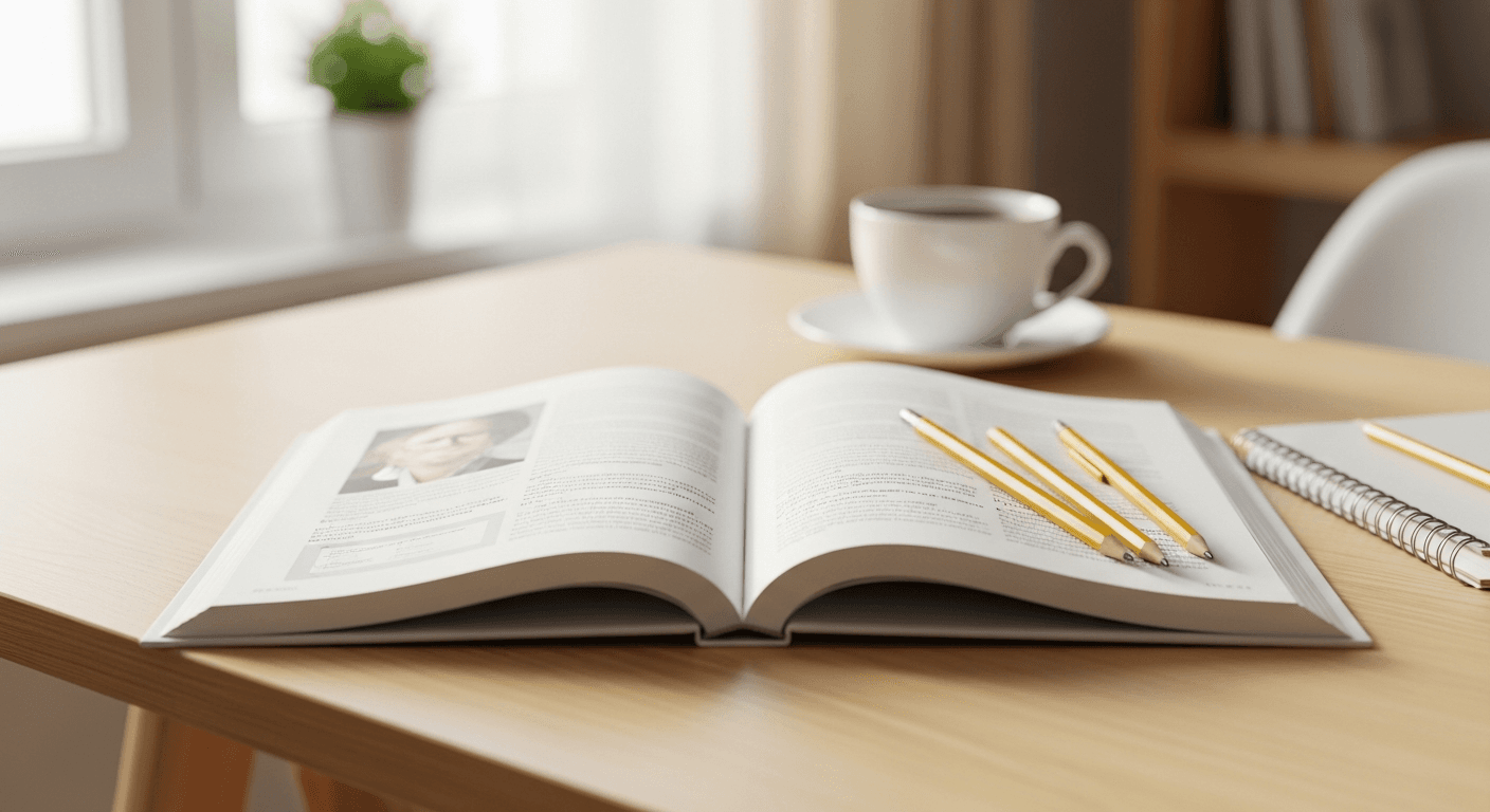 Goethe-Zertifikat study materials on a light wooden desk