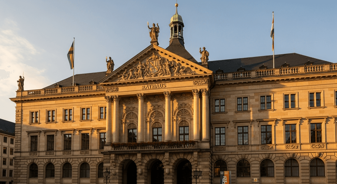 German naturalisation office exterior with German flag